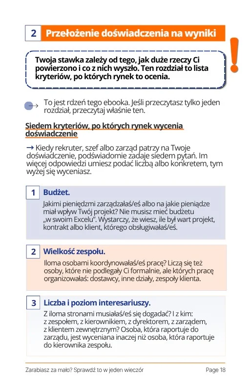 Strona 18 e-booka: rozdział Przełożenie doświadczenia na wyniki